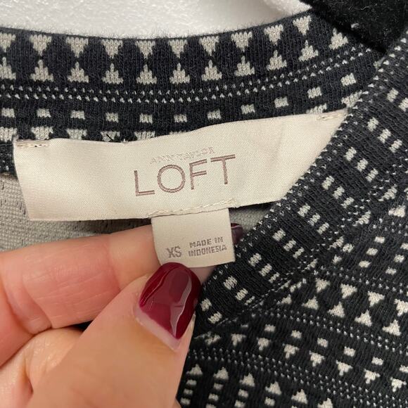 Ann Taylor LOFT Black White Textured Drop Waist Thick Dress XS Extra Small - Picture 4 of 8